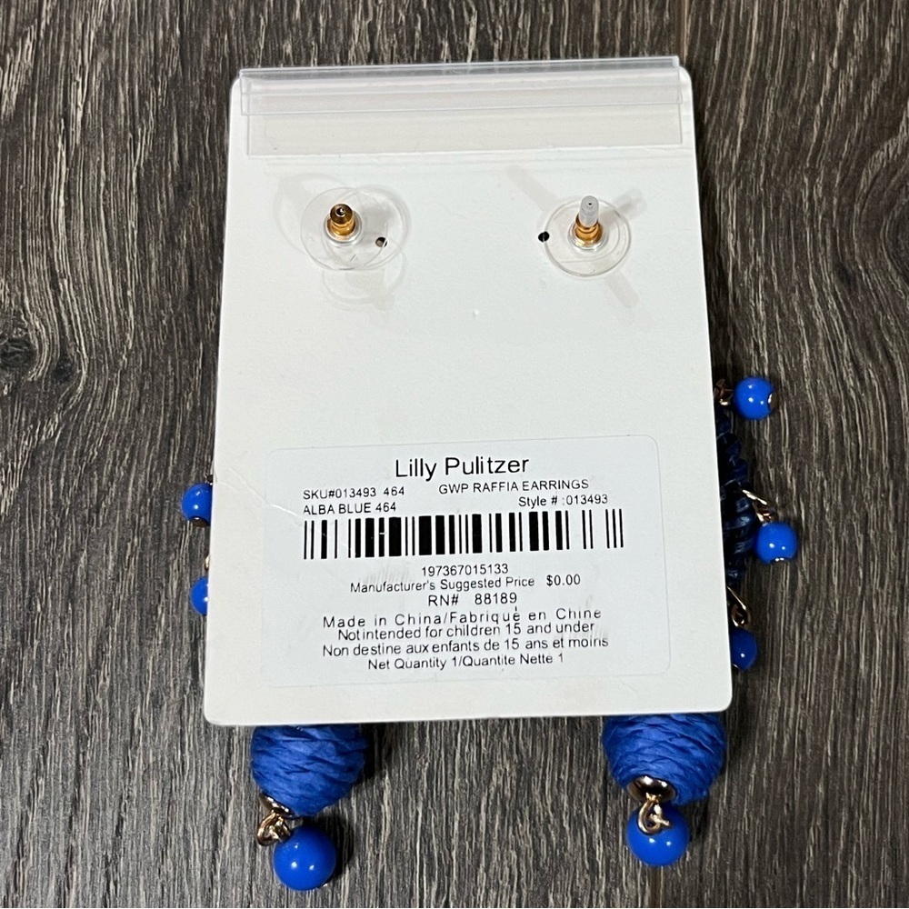 *NWT* Lilly Pulitzer GWP Raffia Earrings Alba Blues Chandelier Earrings - Picture 2 of 2